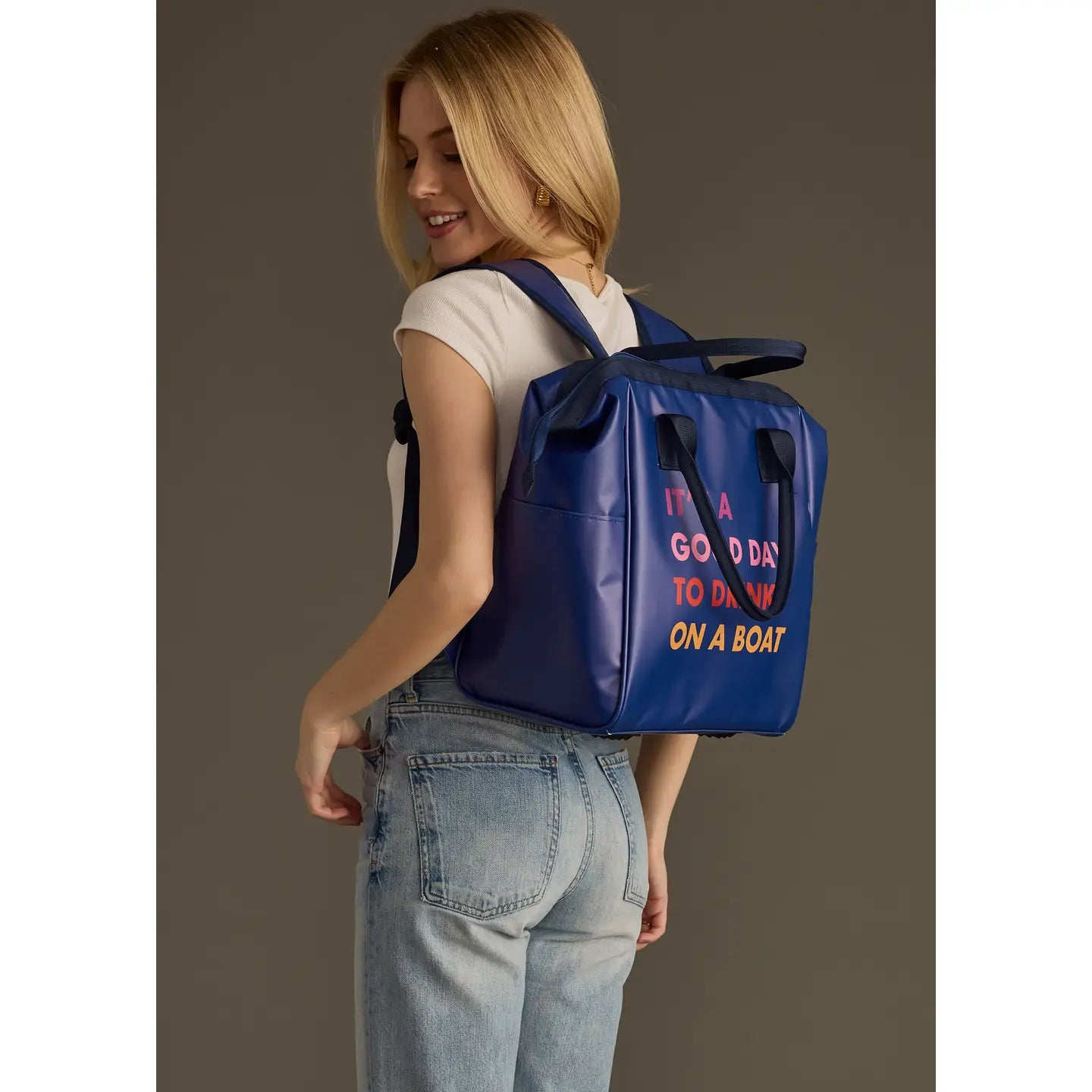Navy Drink on a Boat Cooler Backpack - BAY WINDOW