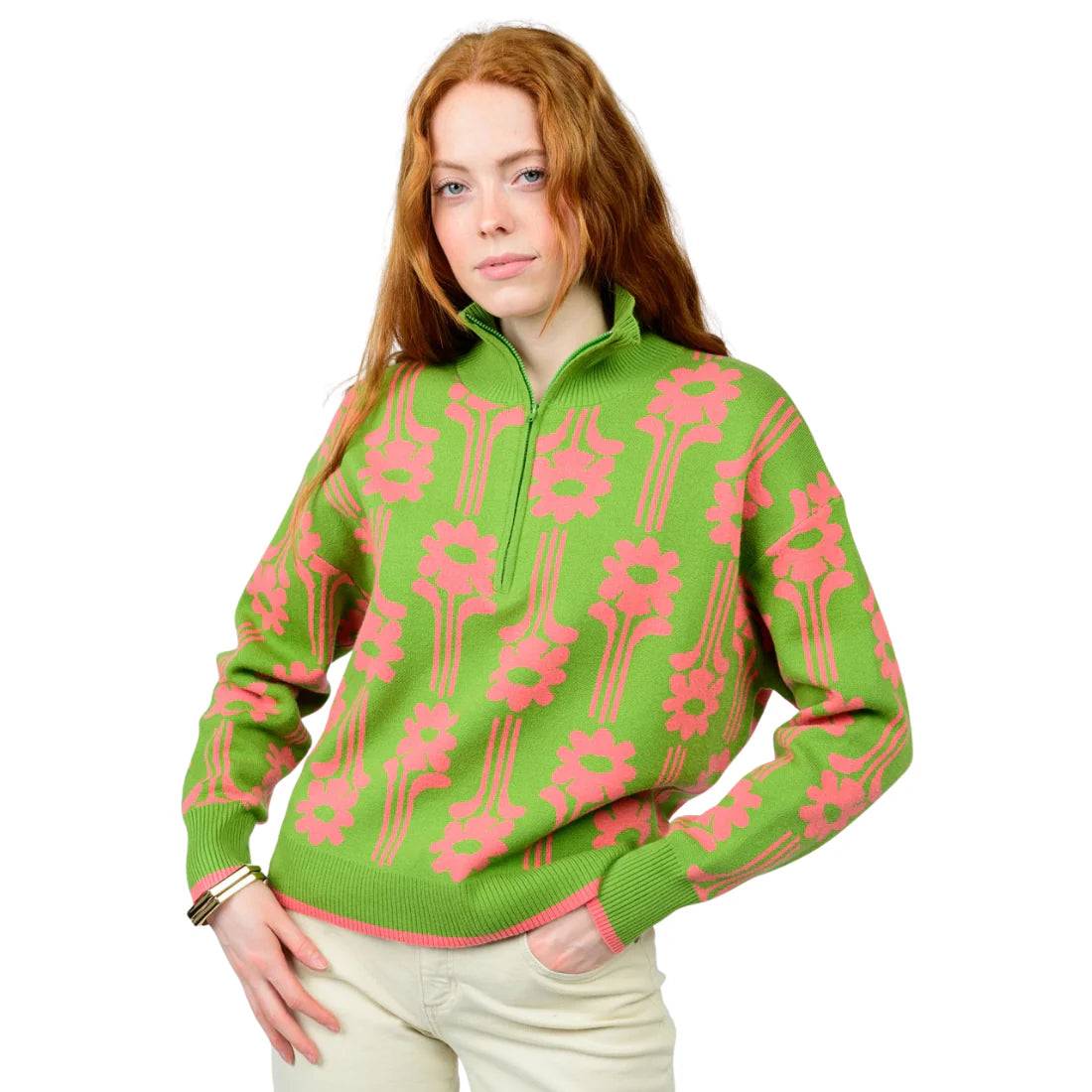 Modern Daisy Sweater - Green