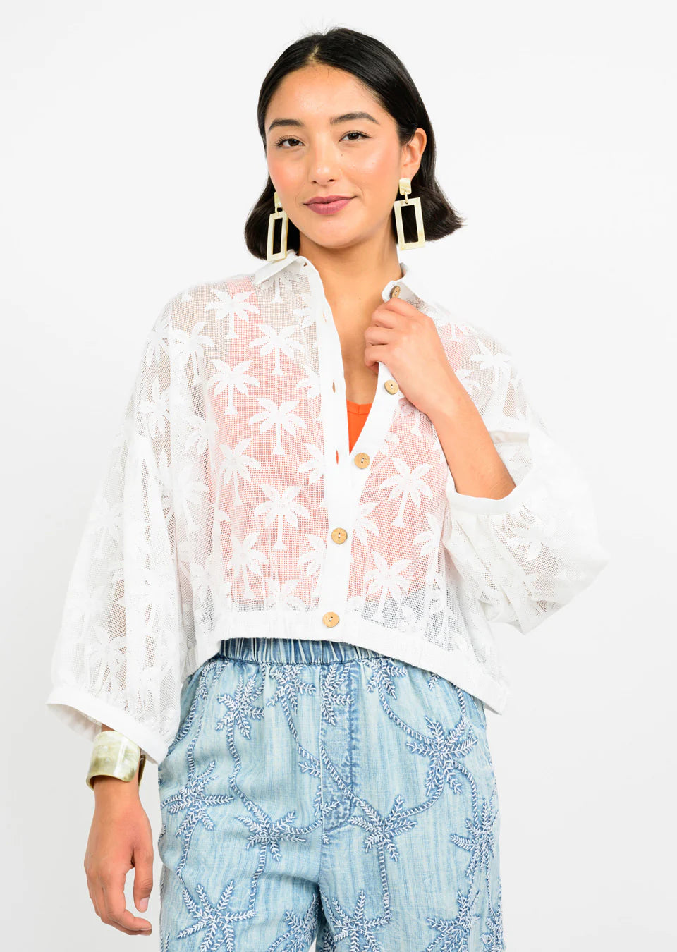 Palm Mesh Shacket - Ivory