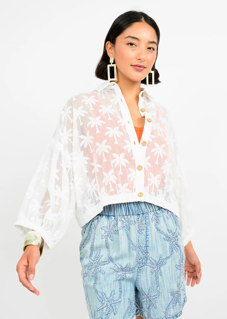 Palm Mesh Shacket - Ivory