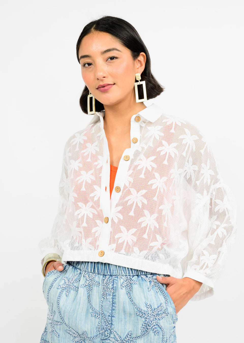 Palm Mesh Shacket - Ivory