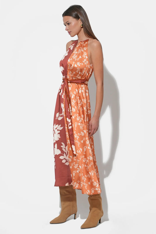 Sandi Two Toned Halter Midi Dress - Marigold/Brown - BAY WINDOW