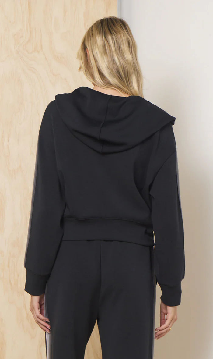 Black w/ Tonal Greys Striped Cloud Fleece Zip-Up