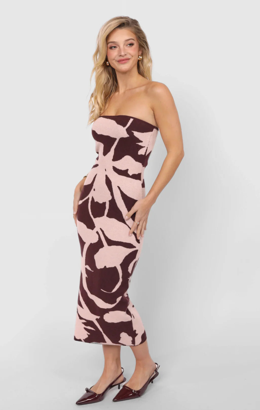My Dearest Knit Jacquard Tube Dress - Burgundy Pink