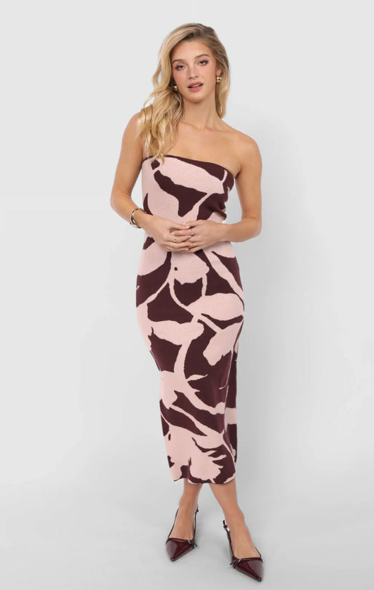 My Dearest Knit Jacquard Tube Dress - Burgundy Pink - BAY WINDOW