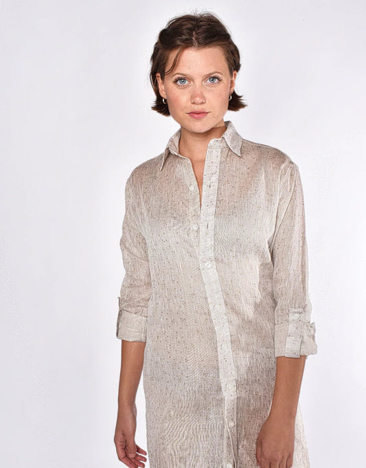 Gold Dot Midi Dress - Oatmeal