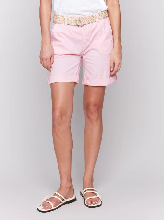 Short with Roll Up Cuff and Belt - Begonia - BAY WINDOW