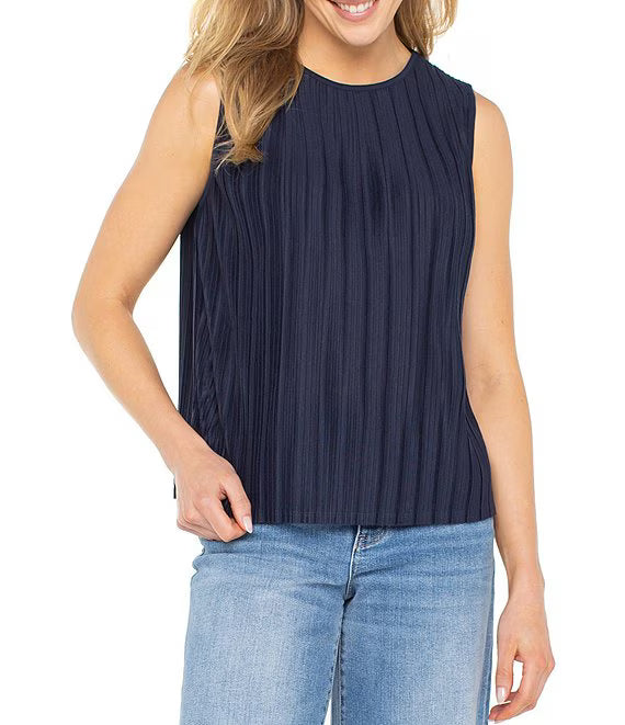 Sleeveless Crew Neck Knit Top - Dark Navy