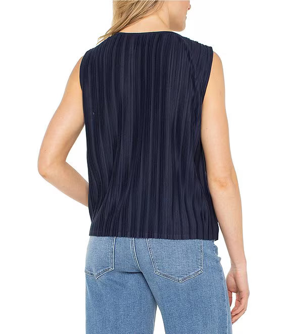 Sleeveless Crew Neck Knit Top - Dark Navy