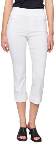 Solid Pull On Stretch Cropped Cuff Pant - White - BAY WINDOW
