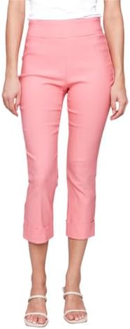 Solid Pull On Stretch Cropped Cuffed Pant - Watermelon - BAY WINDOW