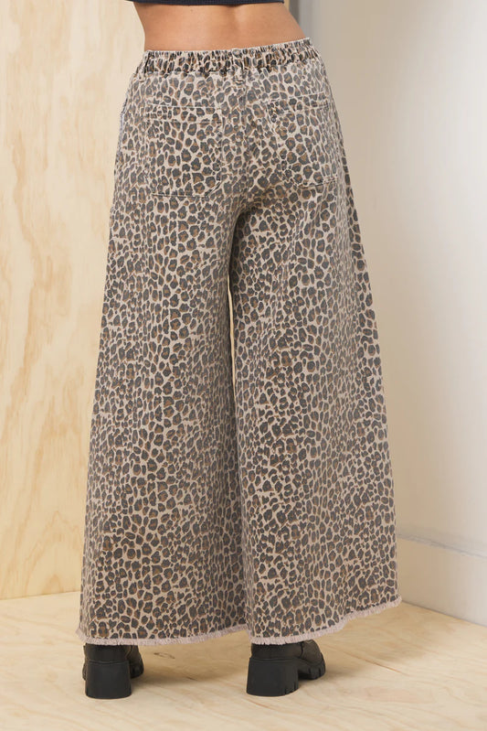 Stretch Denim Wide Leg Pant - Leopard - BAY WINDOW
