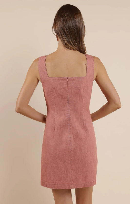 Sunbeam Bow-Front Denim Mini Dress - Dusty Rose - BAY WINDOW