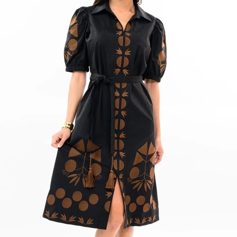 Placket Embroidered Dress