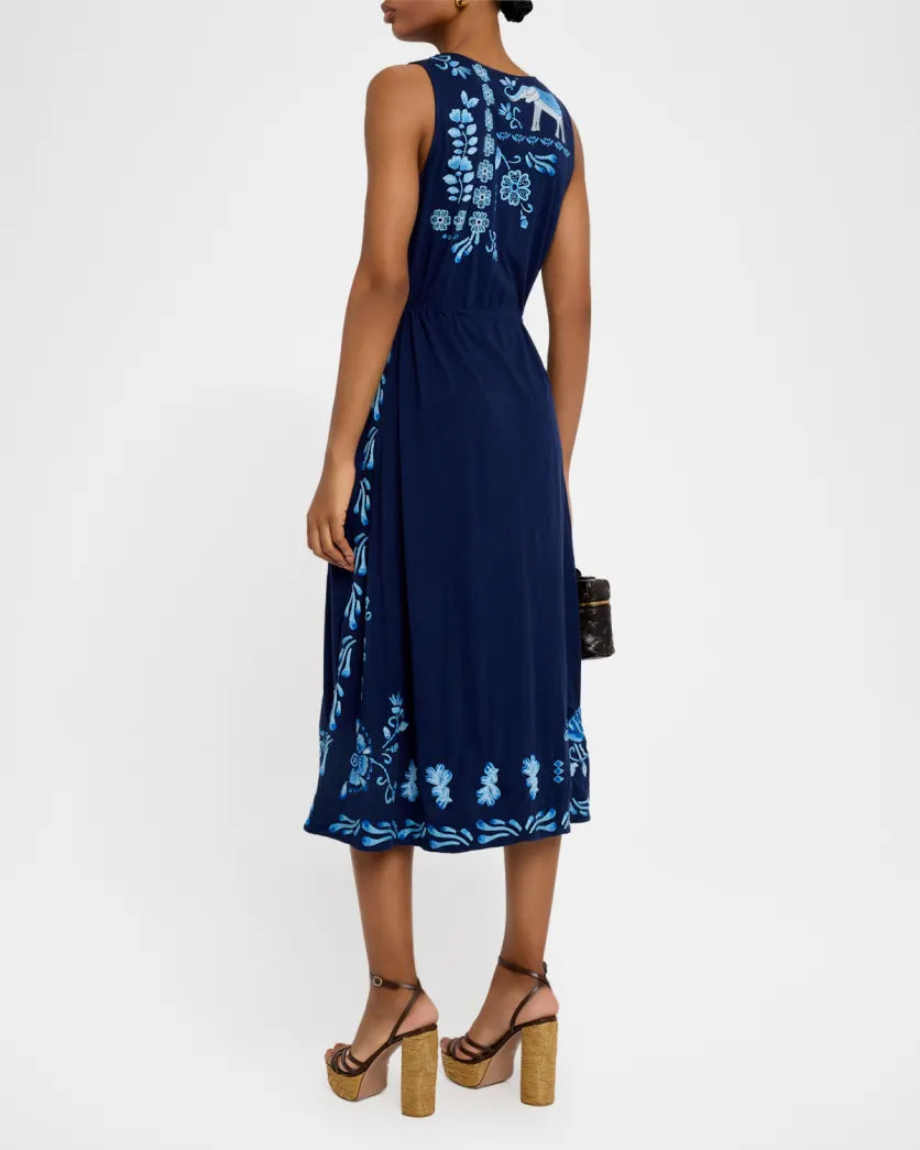 Yadira V-Neck Drawstring Knit Dress - Blue Night - BAY WINDOW