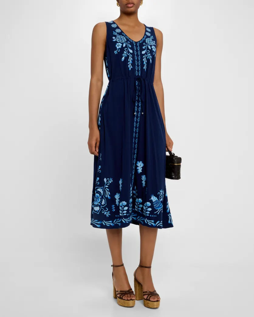 Yadira V-Neck Drawstring Knit Dress - Blue Night - BAY WINDOW