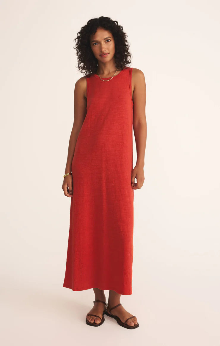 Mystic Textured Midi Dress - Cabana Red