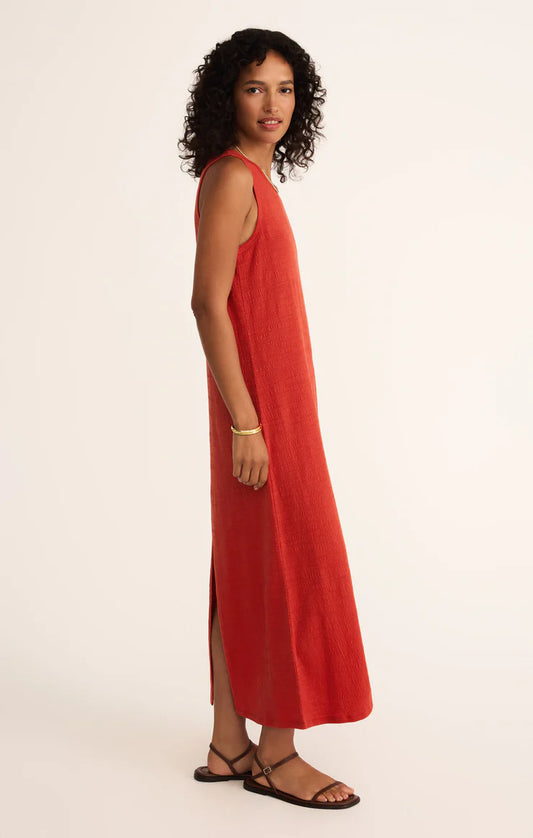 Mystic Textured Midi Dress - Cabana Red - BAY WINDOW