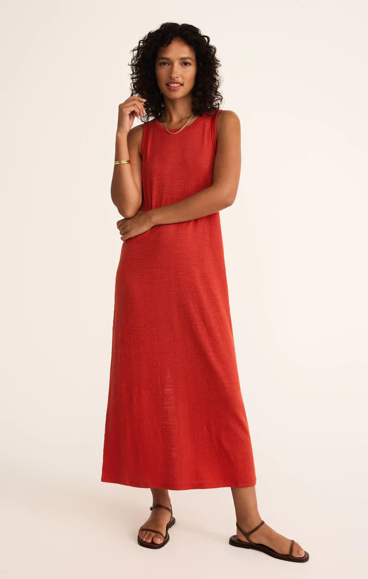 Mystic Textured Midi Dress - Cabana Red