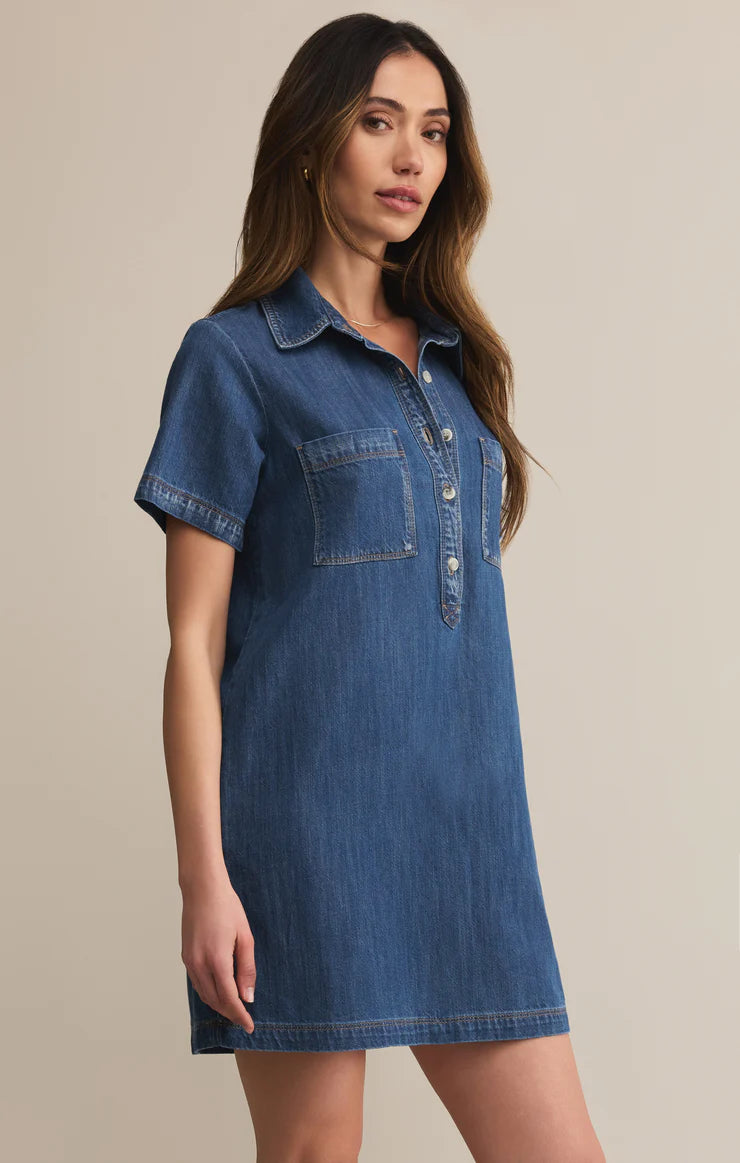Authentic Denim Mini Dress - Medium Indigo - BAY WINDOW