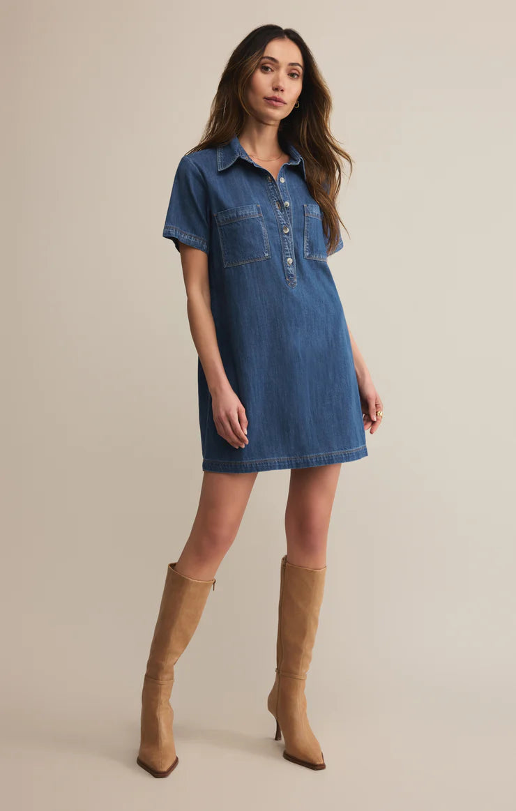 Authentic Denim Mini Dress - Medium Indigo - BAY WINDOW