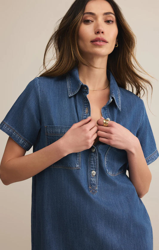 Authentic Denim Mini Dress - Medium Indigo - BAY WINDOW