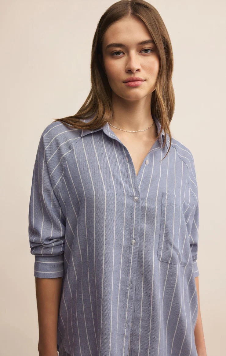 River Plaid Button Up - Blue Velvet