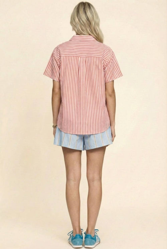 Patriotic Striped Short-Sleeve Shirt 4th of July
