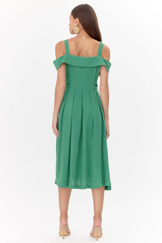 Astrid Off Shoulder Button Front Midi Dress - BAY WINDOW
