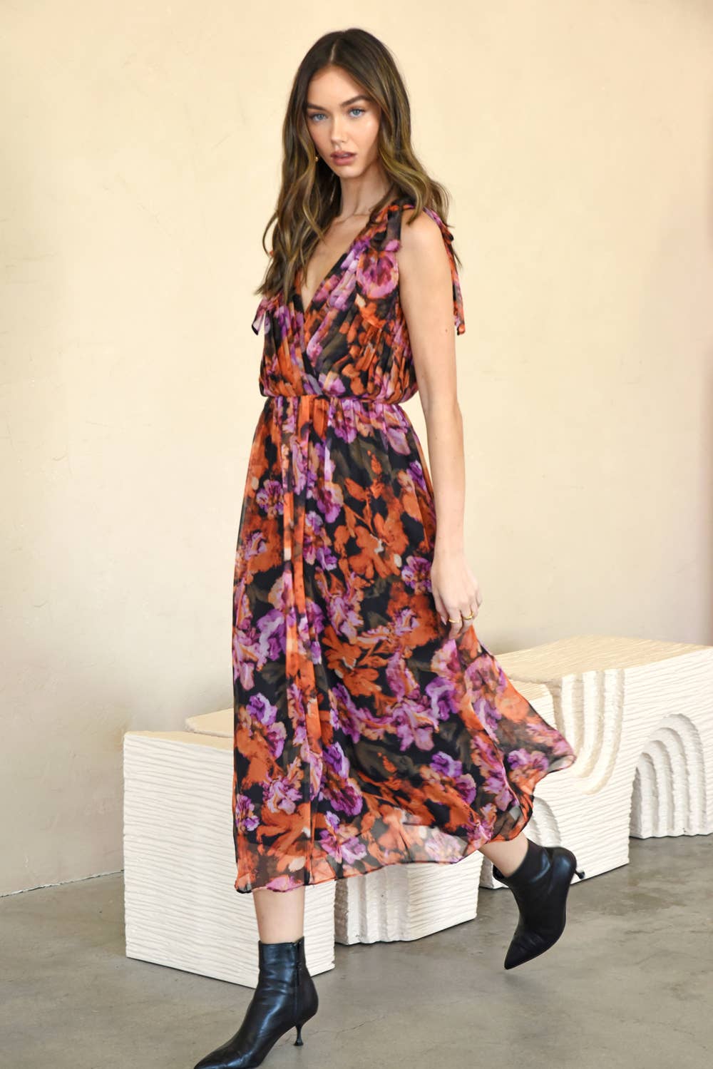 Vianka Tie Shoulder Chiffon Midi Dress - BAY WINDOW
