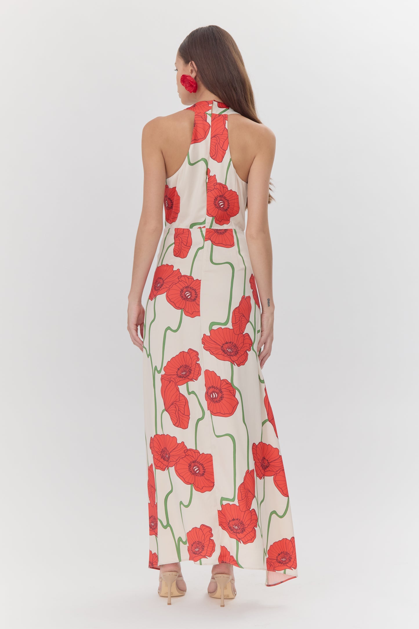 Rosalyn Abstract Rose Print Maxi Dress - Cream/REd - BAY WINDOW
