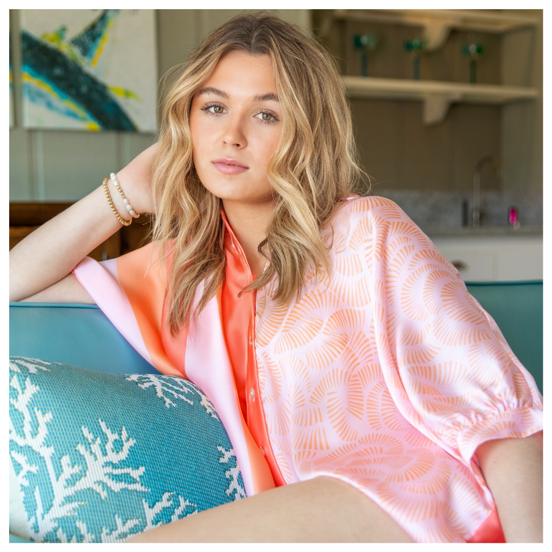 Arizona Oversized Button Down Shirt - Peach Sorbet/ Seaside - BAY WINDOW