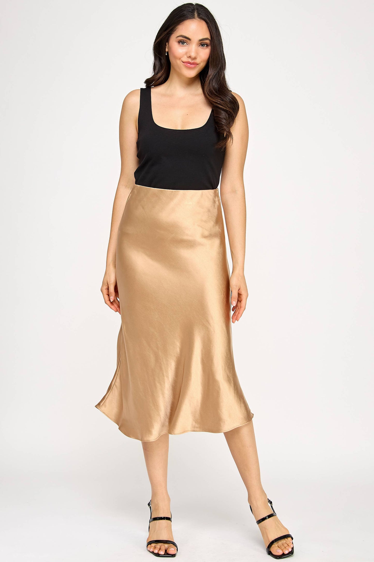 Satin Midi Skirt - Gold