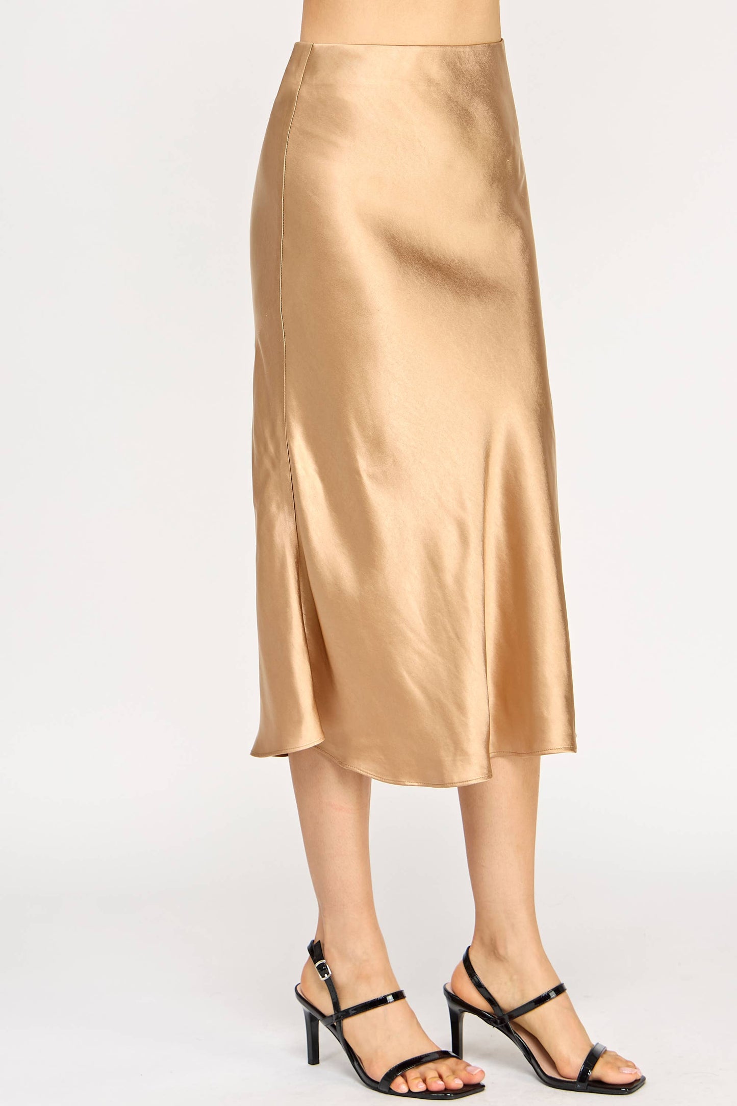 Satin Midi Skirt - Gold