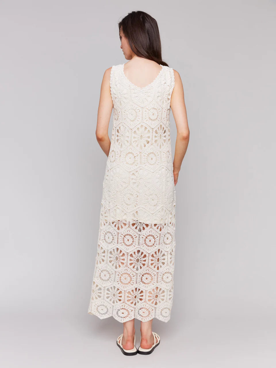 Crochet Sleeveless Maxi Dress - Natural - BAY WINDOW