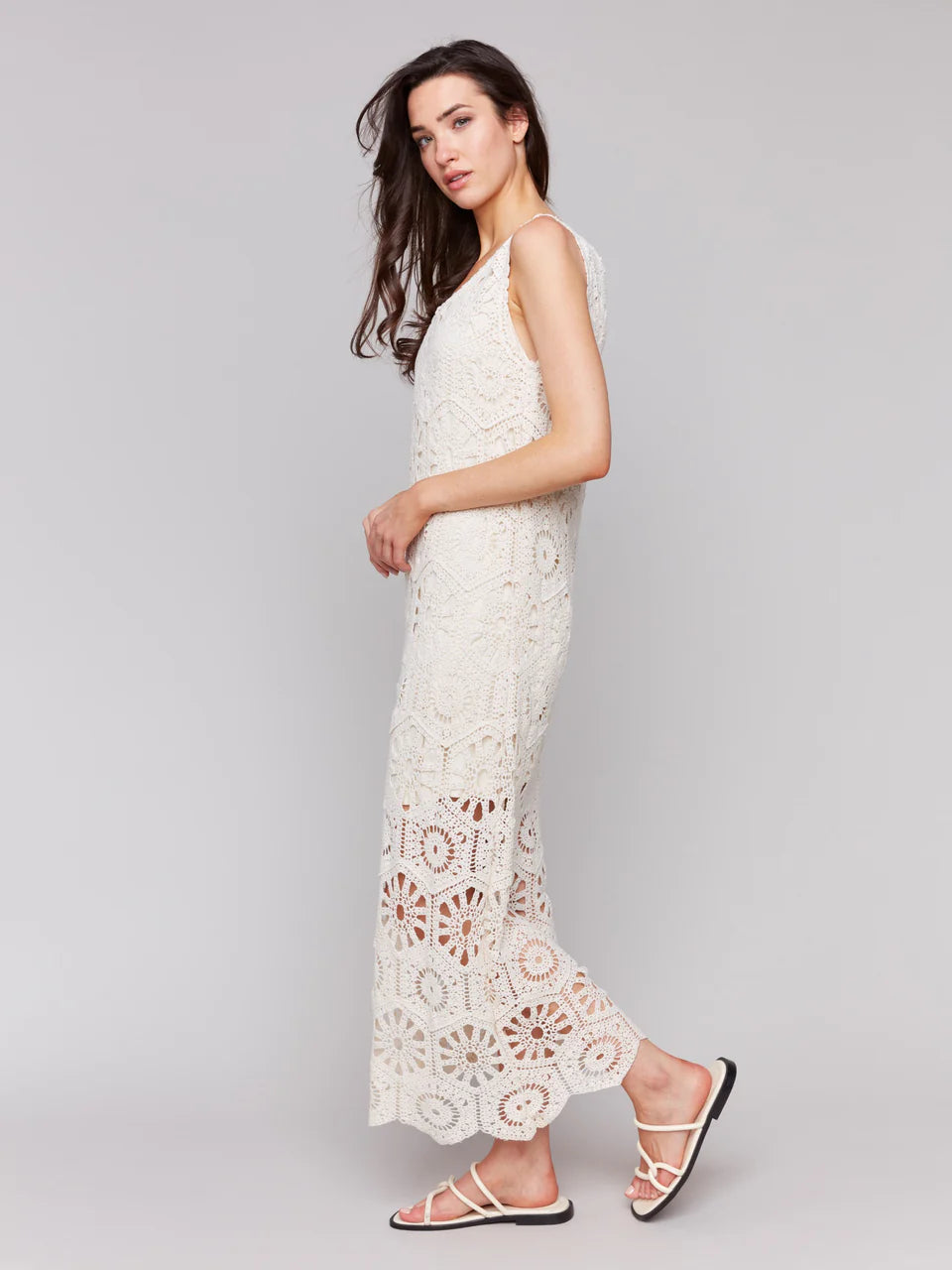 Crochet Sleeveless Maxi Dress - Natural - BAY WINDOW