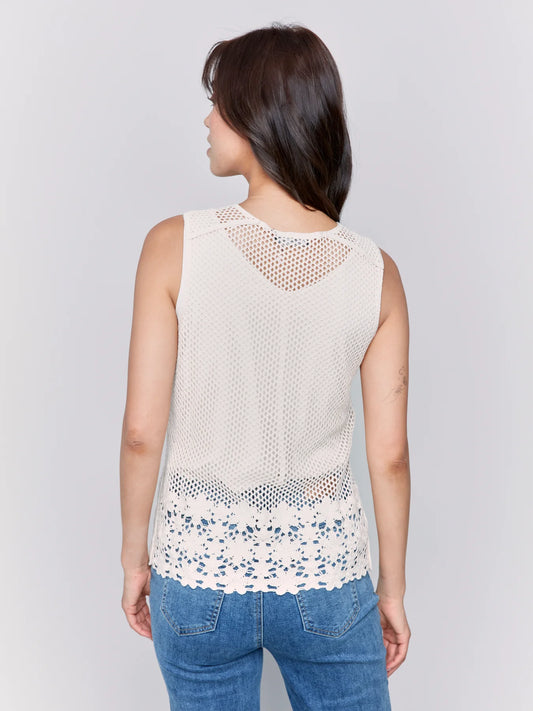 Button Front Crochet Vest - Natural - BAY WINDOW