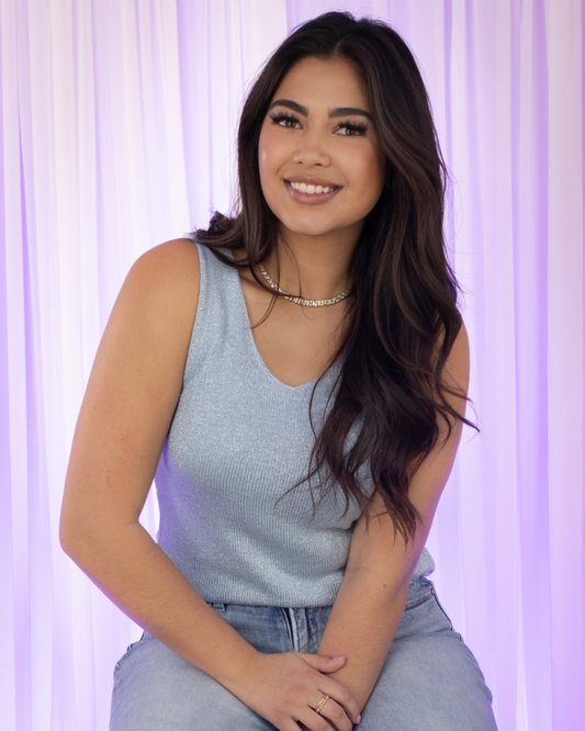 V-Neck Knit Cami with Lurex Thread - Bluebell - BAY WINDOW