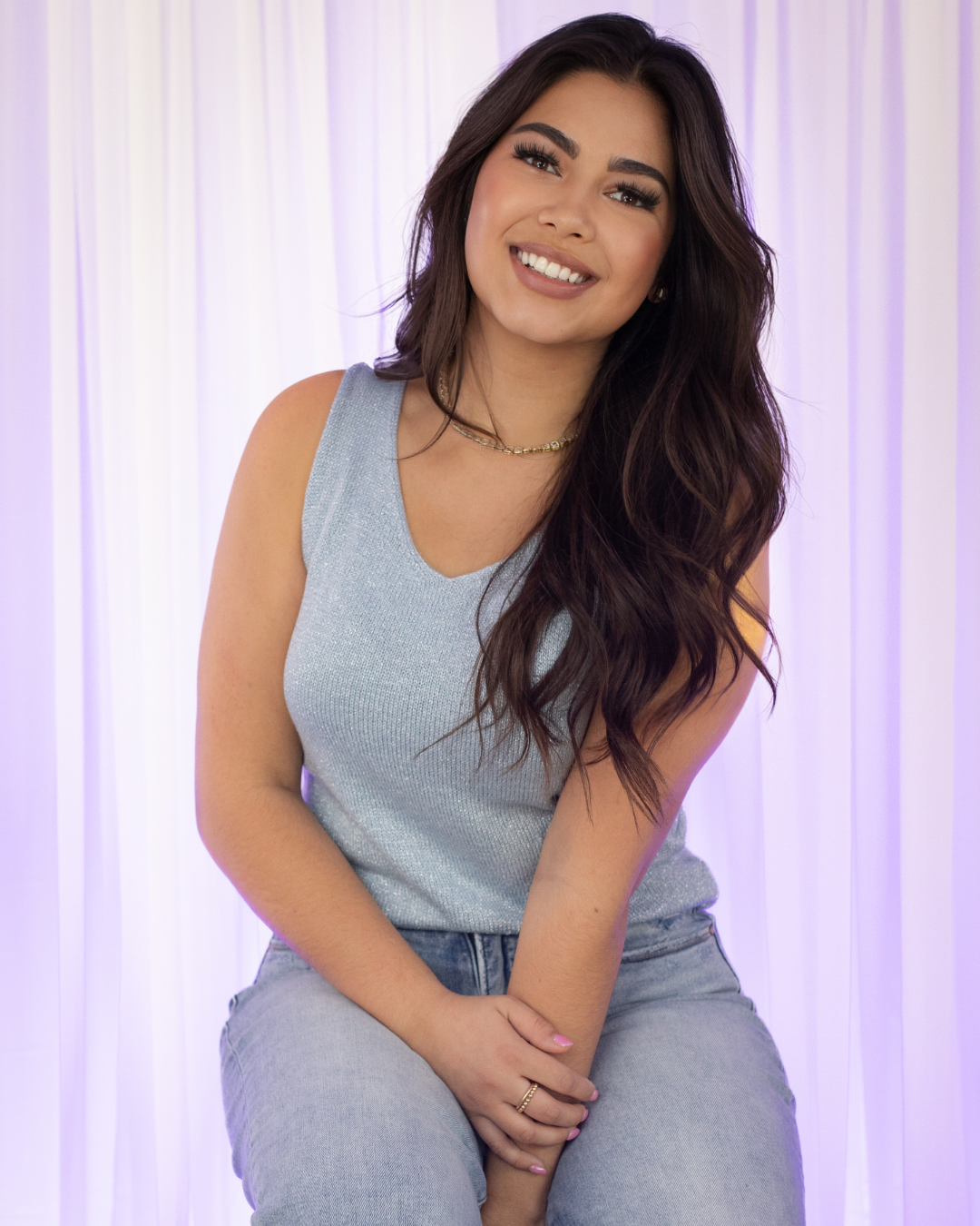 V-Neck Knit Cami with Lurex Thread - Bluebell - BAY WINDOW