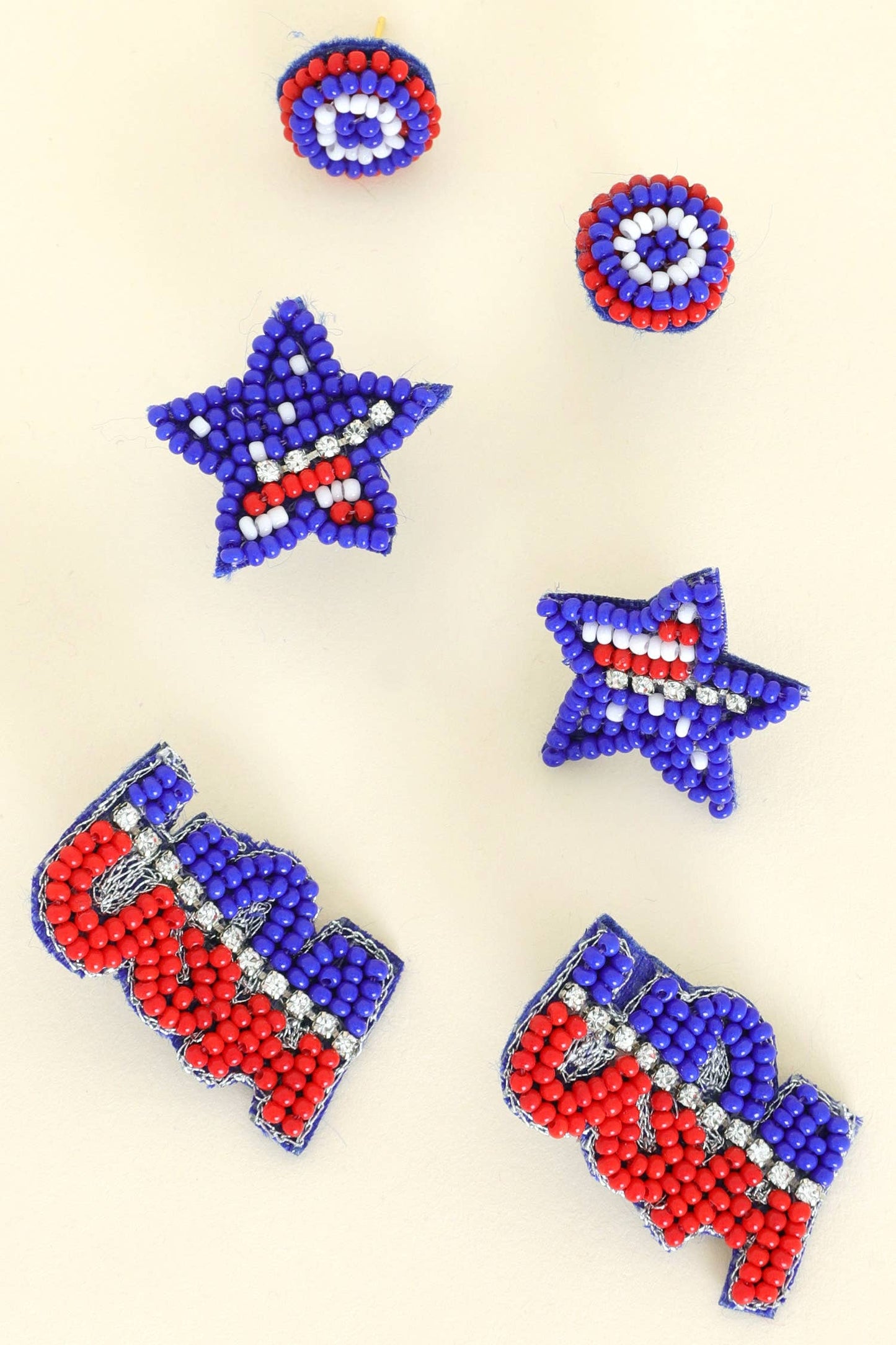 Beaded Patriotic USA & Star Stud Earrings