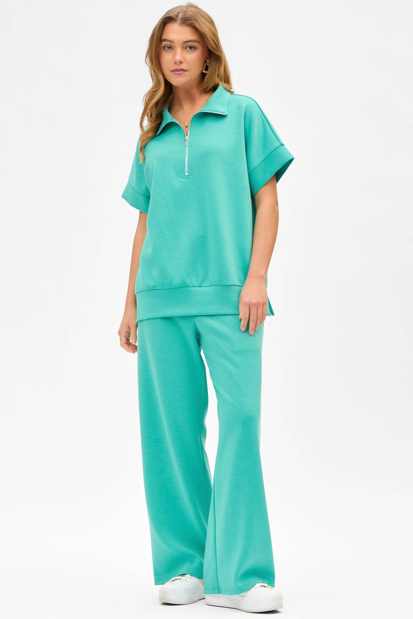 Short Sleeve Quarter Zip + Pants Modal Set - BAY WINDOW