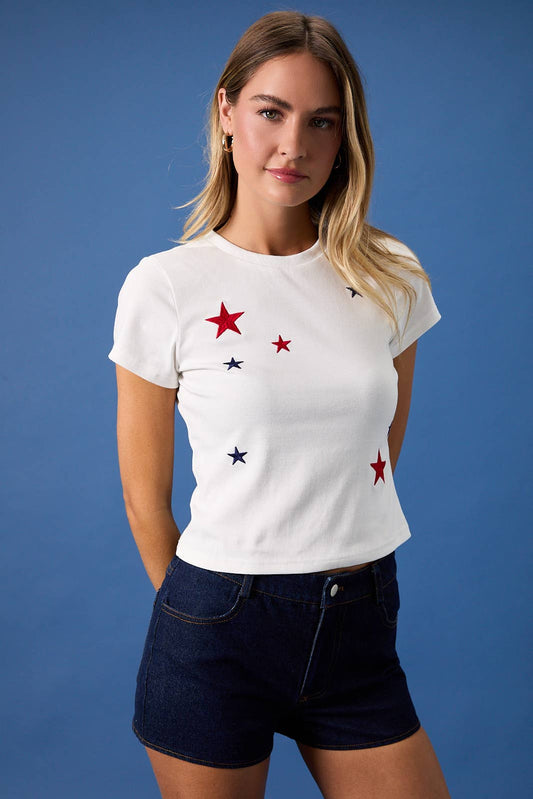 Crew Neck SS Star Embroidered Baby Tee