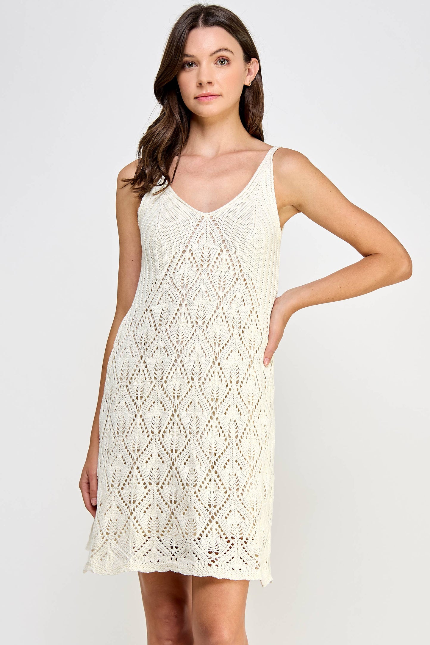 KD-1562-6 Crochet Mini Dress Cream - BAY WINDOW