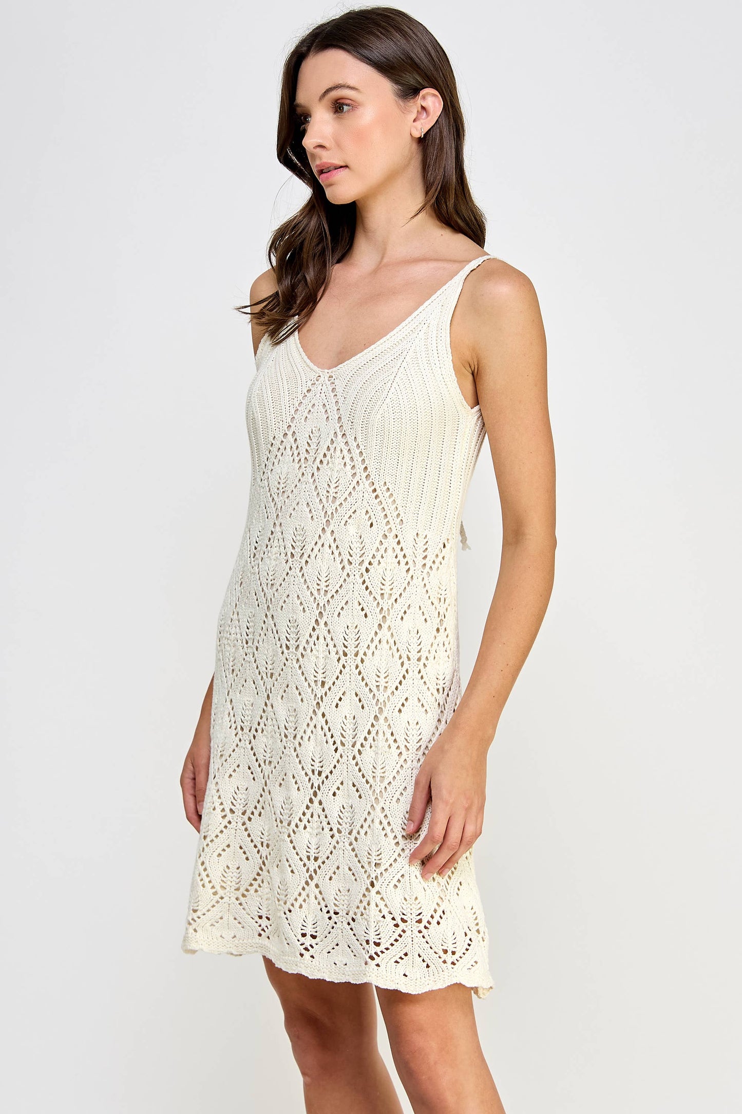 KD-1562-6 Crochet Mini Dress Cream - BAY WINDOW