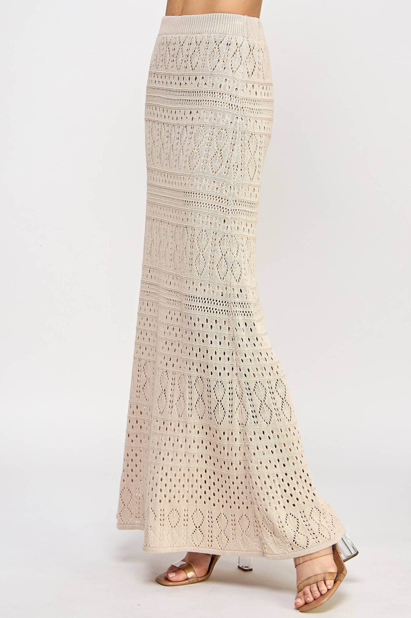 TS-10044-6 Knit Crochet Skirt Taupe - BAY WINDOW