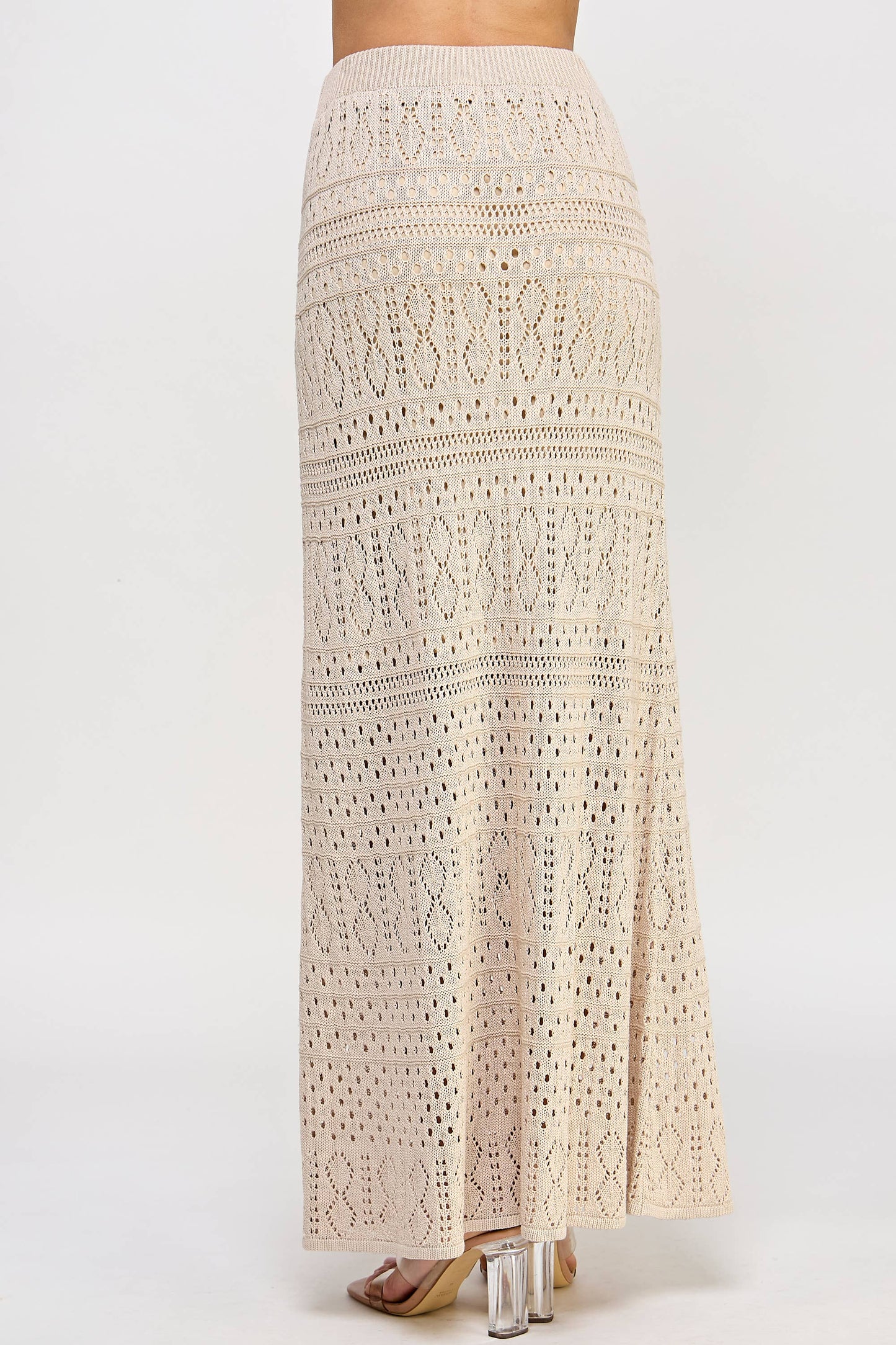 TS-10044-6 Knit Crochet Skirt Taupe - BAY WINDOW