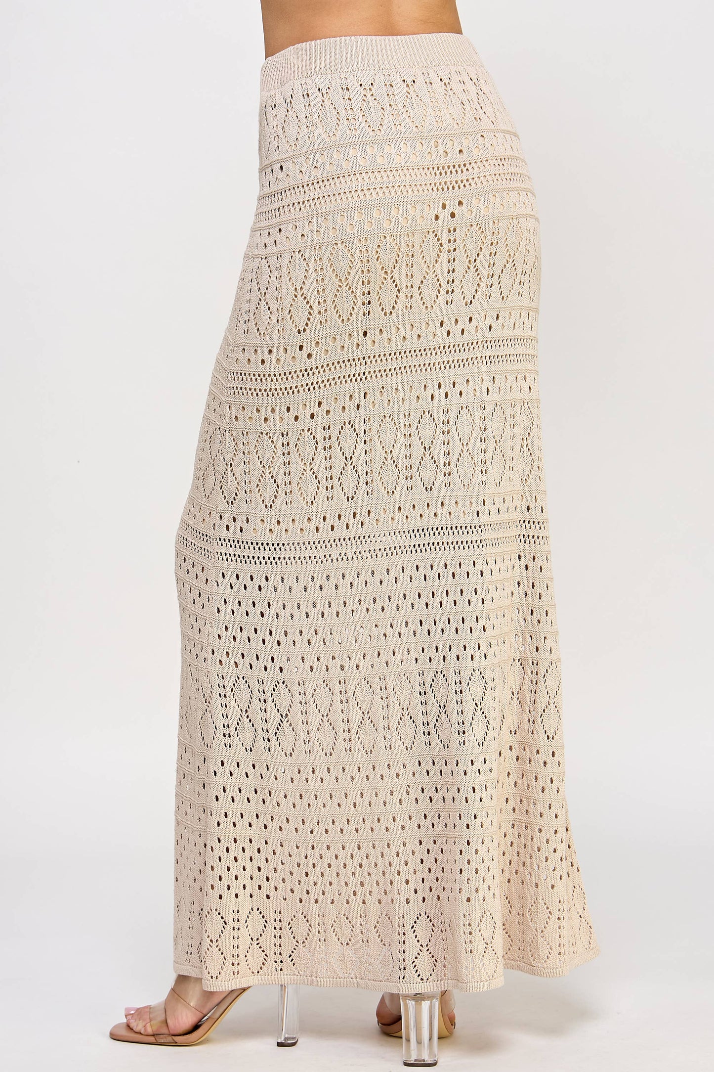 TS-10044-6 Knit Crochet Skirt Taupe - BAY WINDOW