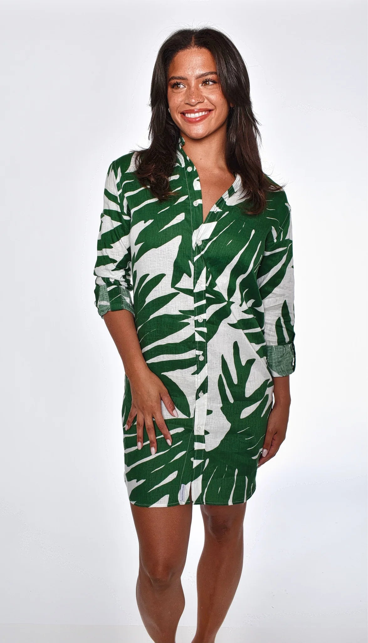 Green Leaf Print Mini Dress - BAY WINDOW