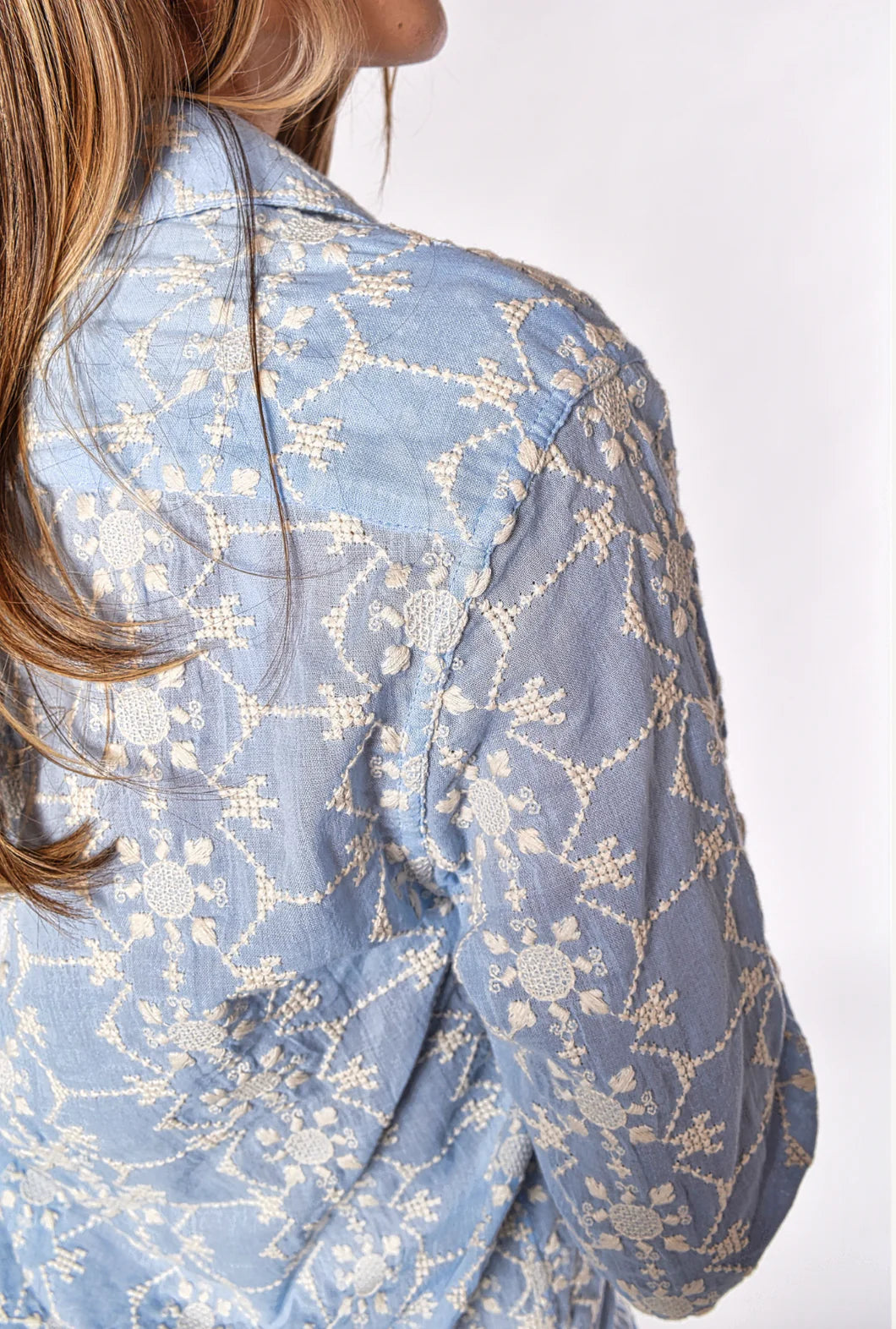 Blue Cream Embroidery Mini Dress - BAY WINDOW