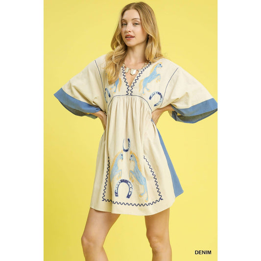 Western Horse Embroidered Dress - BAY WINDOW